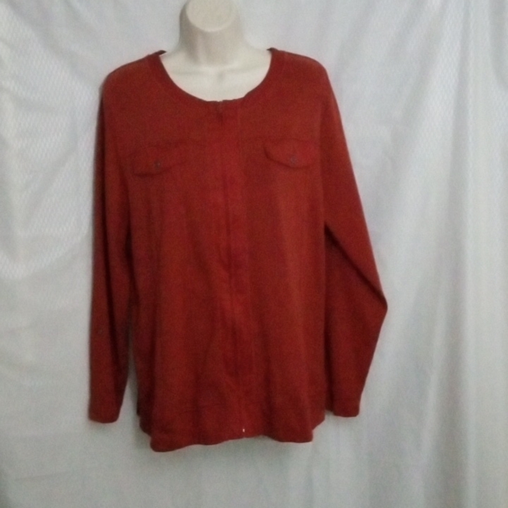 CJ Banks Women's Knit Top Long Sleeve Full Zip, X 14W, Rust, NWT